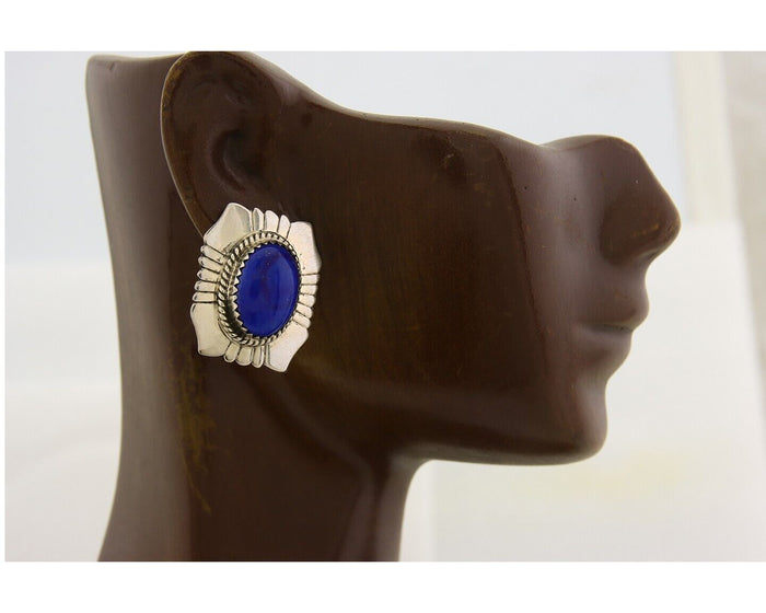 Navajo Earrings 925 Silver Handmade Natural Lapis Artist Signed Begay C.80's