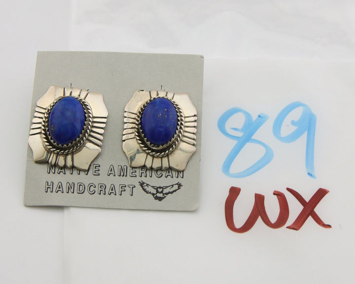 Navajo Earrings 925 Silver Handmade Natural Lapis Artist Signed Begay C.80's