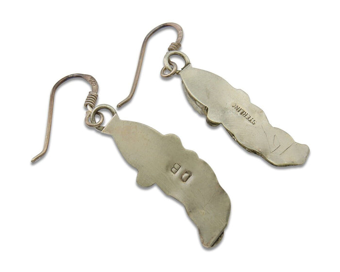 Navajo Earrings 925 Silver Handmade Natural Onyx Signed DB C.80's
