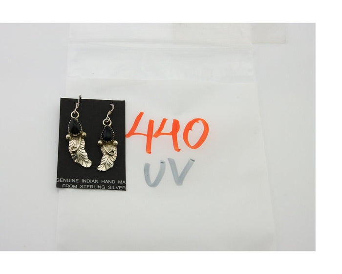 Navajo Earrings 925 Silver Handmade Natural Onyx Signed DB C.80's