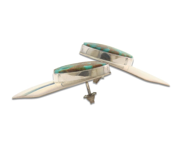 Navajo Earrings 925 Silver Handmade Natural Turquoise Native Artist C.80's