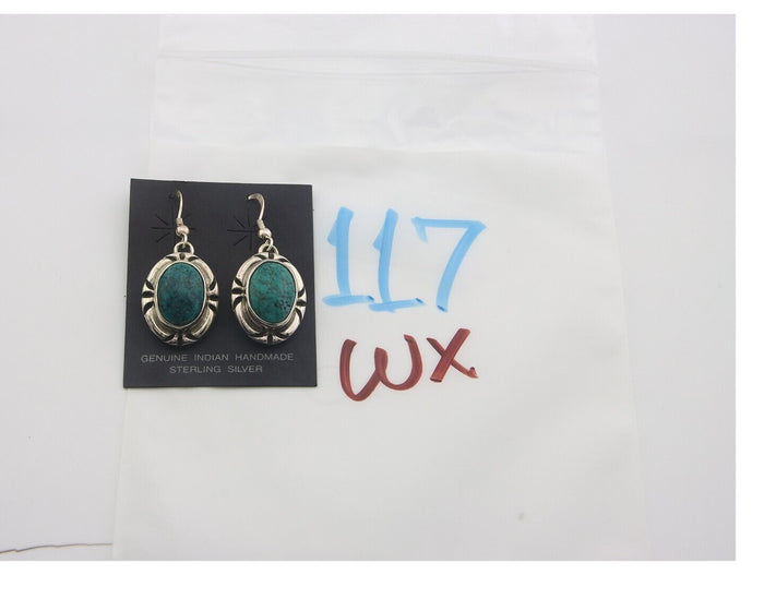 Navajo Earrings 925 Silver Handmade Natural Turquoise Native Artist C.80's
