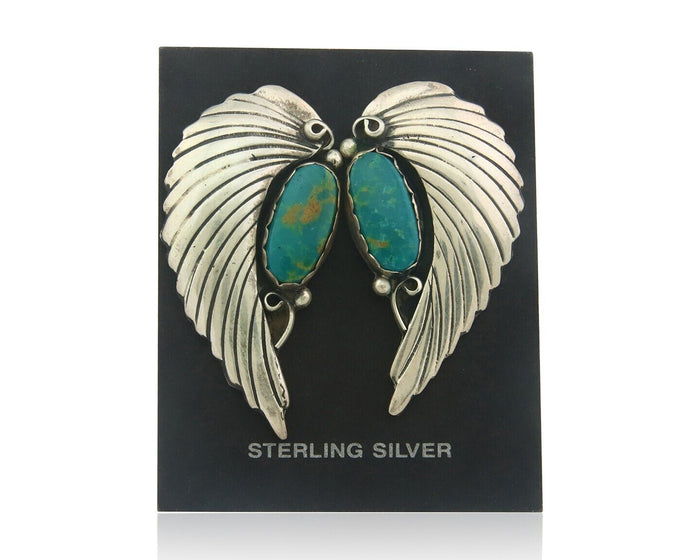 Navajo Earrings 925 Silver Handmade Wings Natural Turquoise Native Artist C80s