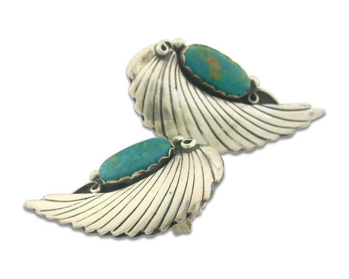 Navajo Earrings 925 Silver Handmade Wings Natural Turquoise Native Artist C80s