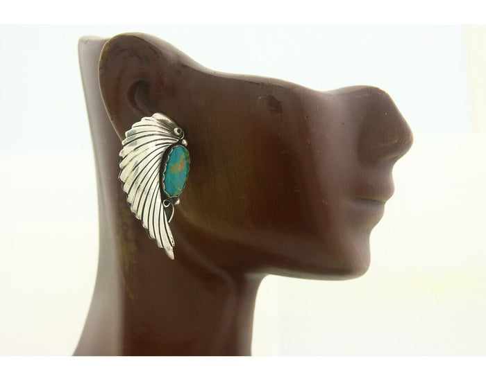 Navajo Earrings 925 Silver Handmade Wings Natural Turquoise Native Artist C80s