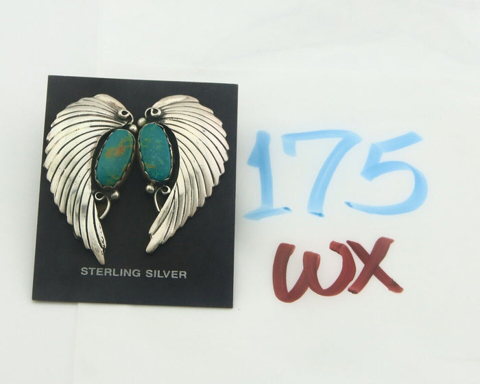 Navajo Earrings 925 Silver Handmade Wings Natural Turquoise Native Artist C80s