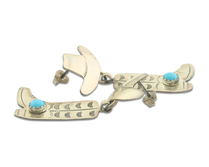 Navajo Earrings 925 Silver Hat & Boot Turquoise Native Artist Signed GJ C.80's