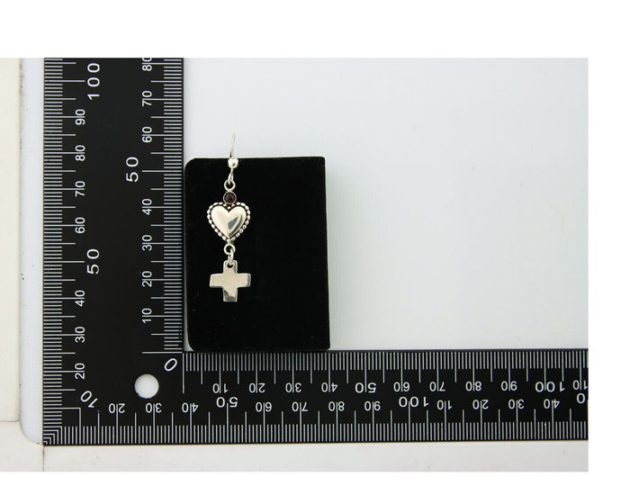 Navajo Earrings 925 Silver Heart Cross Amethyst Native American Artist C.80's