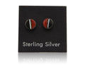 Navajo Earrings 925 Silver Inlaid Natural Onyx & Coral Native Artist C.80's