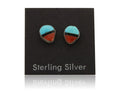 Navajo Earrings 925 Silver Inlaid Natural Onyx & Coral Native Artist C.80's