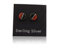 Navajo Earrings 925 Silver Inlaid Natural Onyx & Coral Native Artist C.80's