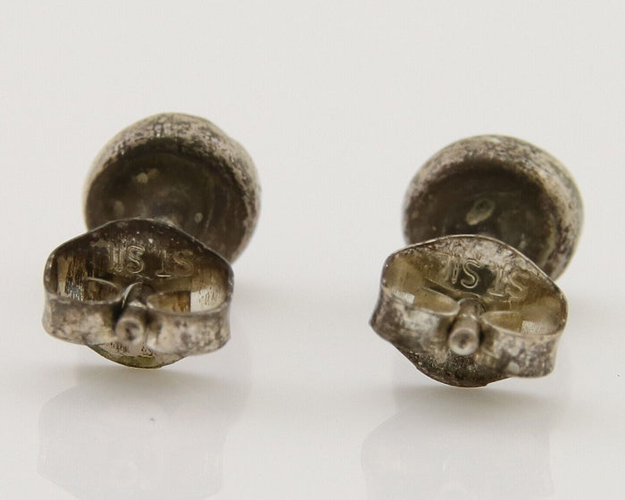 Navajo Earrings 925 Silver Inlaid Natural Onyx & Coral Native Artist C.80's