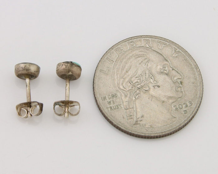 Navajo Earrings 925 Silver Inlaid Natural Onyx & Turquoise Native American C.80s