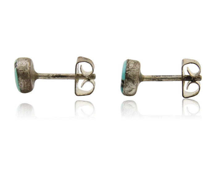 Navajo Earrings 925 Silver Inlaid Natural Turquoise Native American Artist C.80s