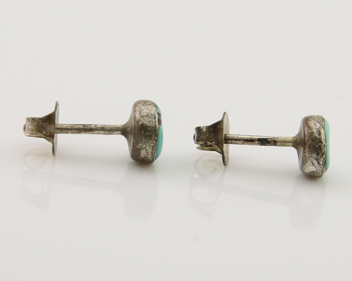 Navajo Earrings 925 Silver Inlaid Natural Turquoise Native American Artist C.80s