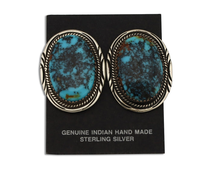 Navajo Earrings 925 Silver Kingman Spiderweb Signed M Begay C.80's