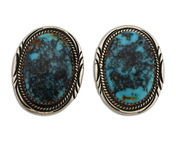 Navajo Earrings 925 Silver Kingman Spiderweb Signed M Begay C.80's