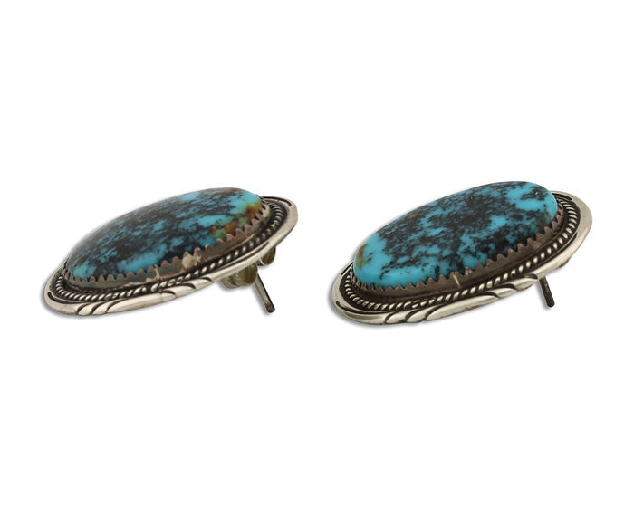 Navajo Earrings 925 Silver Kingman Spiderweb Signed M Begay C.80's