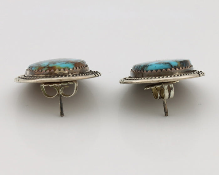 Navajo Earrings 925 Silver Kingman Spiderweb Signed M Begay C.80's
