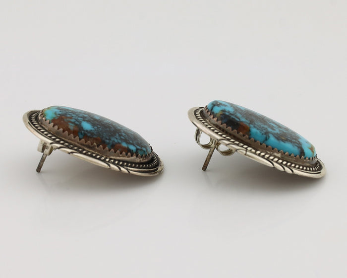 Navajo Earrings 925 Silver Kingman Spiderweb Signed M Begay C.80's