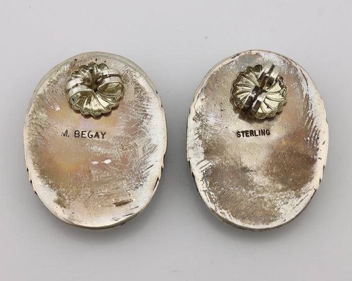 Navajo Earrings 925 Silver Kingman Spiderweb Signed M Begay C.80's