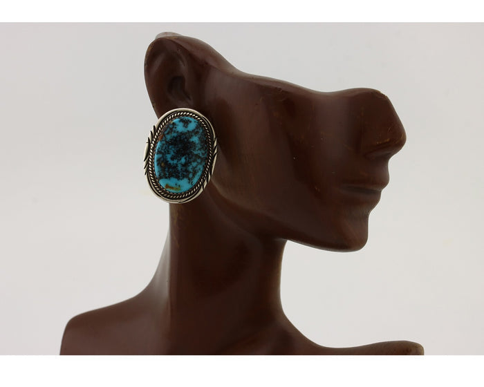 Navajo Earrings 925 Silver Kingman Spiderweb Signed M Begay C.80's
