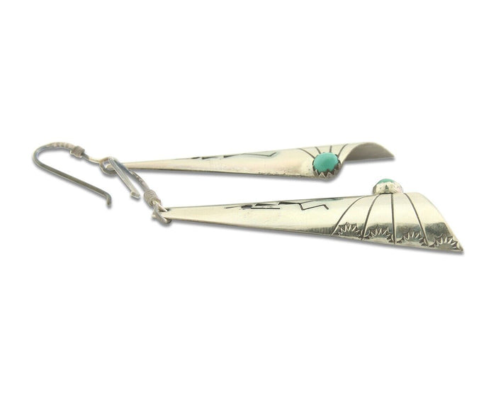 Navajo Earrings 925 Silver Kokopelli Natural Turquoise Native Artist C.80's