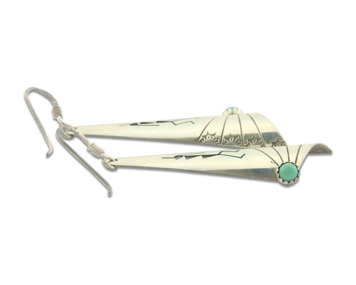 Navajo Earrings 925 Silver Kokopelli Natural Turquoise Native Artist C.80's