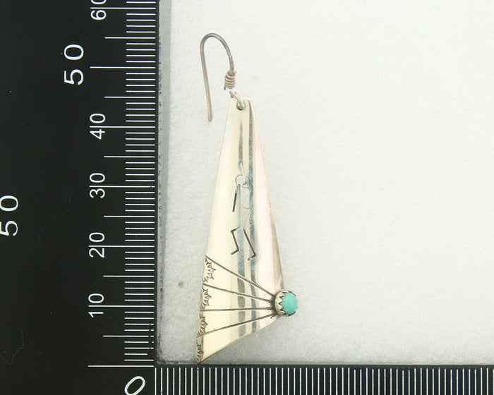 Navajo Earrings 925 Silver Kokopelli Natural Turquoise Native Artist C.80's