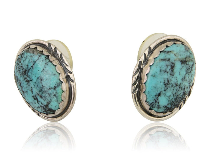 Navajo Earrings 925 Silver Natural Blue Native American Artist C.80's