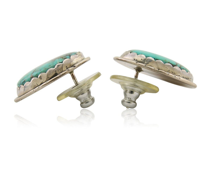 Navajo Earrings 925 Silver Natural Blue Native American Artist C.80's