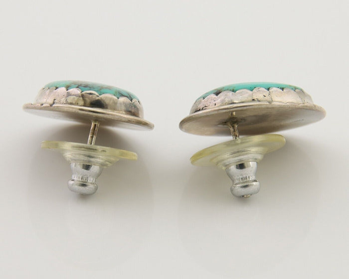 Navajo Earrings 925 Silver Natural Blue Native American Artist C.80's
