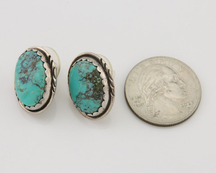 Navajo Earrings 925 Silver Natural Blue Native American Artist C.80's