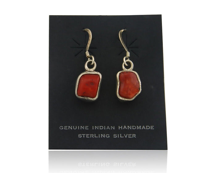 Navajo Earrings 925 Silver Natural Coral Native American Artist C.80's