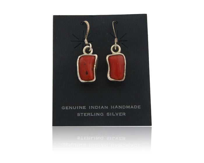 Navajo Earrings 925 Silver Natural Coral Native American Artist C.80's