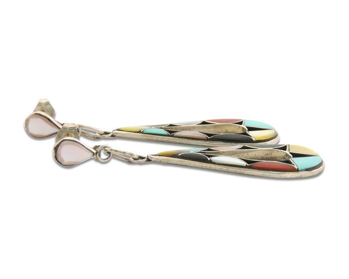Navajo Earrings 925 Silver Natural Gemstone Native American Artist C.80's