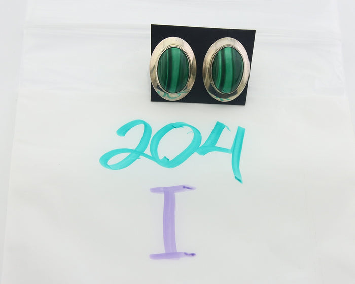 Navajo Earrings 925 Silver Natural Malachite Native American Artist C.80's