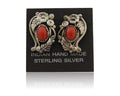 Navajo Earrings 925 Silver Natural Red Coral Artist Signed Begay C.80's