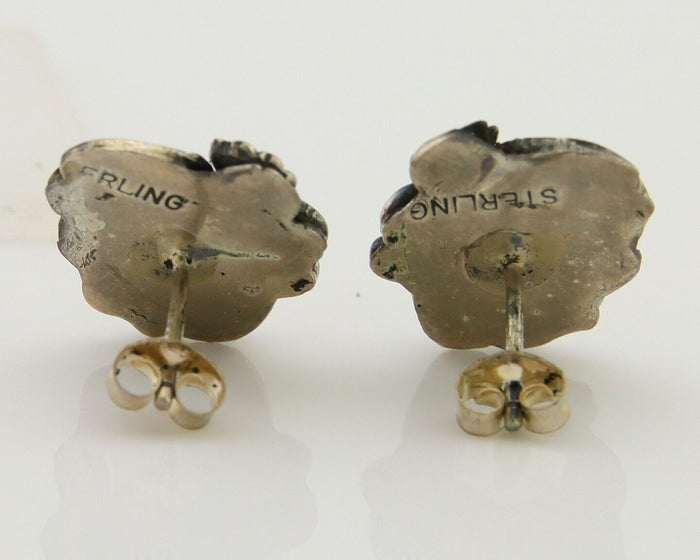 Navajo Earrings 925 Silver Natural Red Coral Native American Artist C.80's
