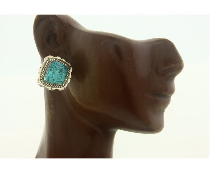 Navajo Earrings 925 Silver Natural Turquoise Artist Signed C Wylie C.80's