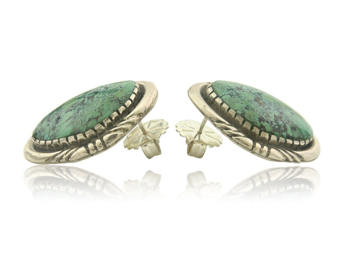 Navajo Earrings 925 Silver Natural Turquoise Artist Signed E Jackson C.80's