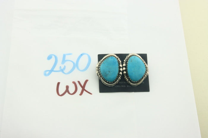 Navajo Earrings 925 Silver Natural Turquoise Artist Signed E Jackson C.80's