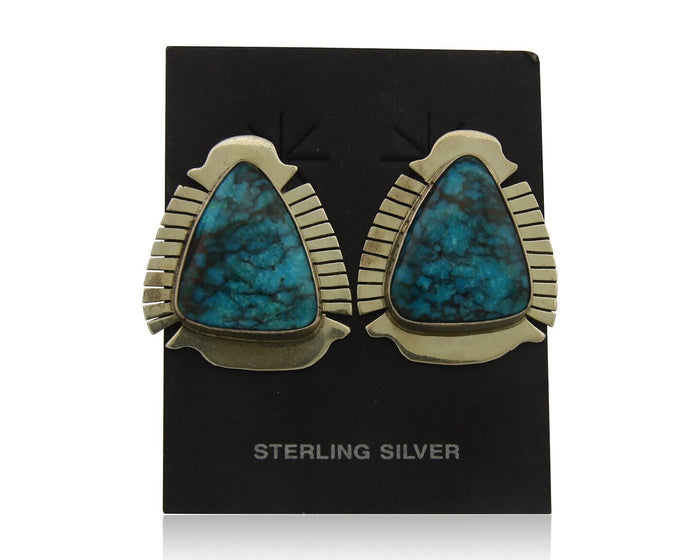 Navajo Earrings 925 Silver Natural Turquoise Artist Signed J Linkin C80s