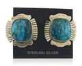 Navajo Earrings 925 Silver Natural Turquoise Artist Signed J Linkin C.80's