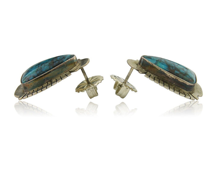 Navajo Earrings 925 Silver Natural Turquoise Artist Signed J Linkin C80s