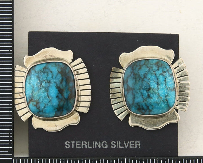 Navajo Earrings 925 Silver Natural Turquoise Artist Signed J Linkin C.80's