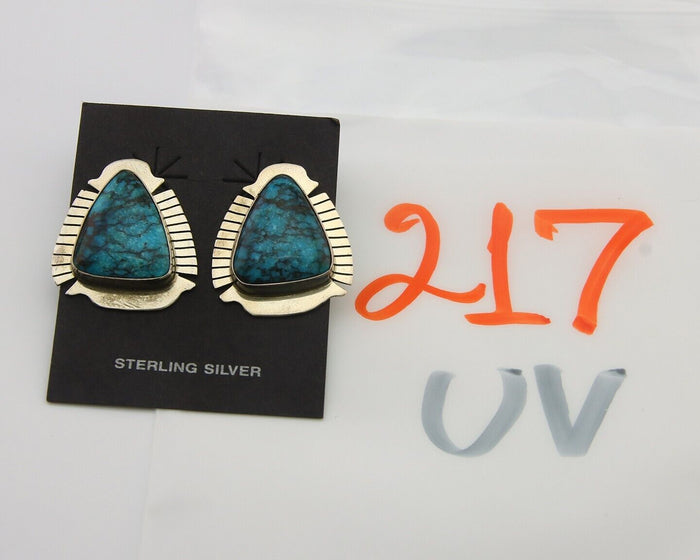 Navajo Earrings 925 Silver Natural Turquoise Artist Signed J Linkin C80s