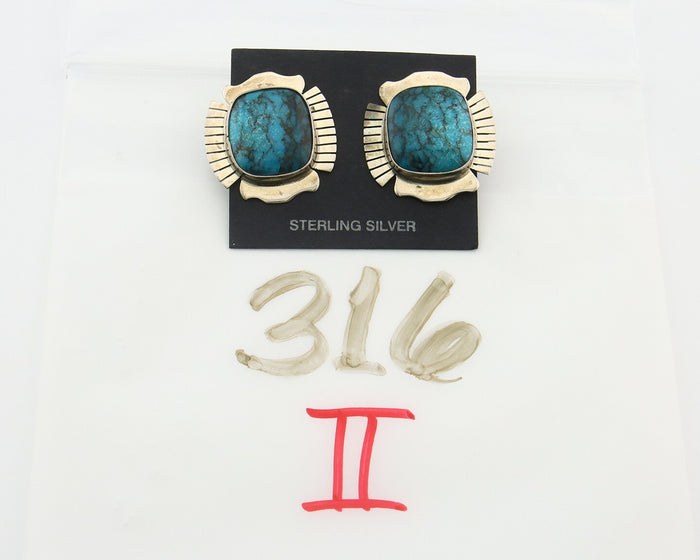 Navajo Earrings 925 Silver Natural Turquoise Artist Signed J Linkin C.80's
