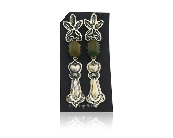 Navajo Earrings 925 Silver Natural Turquoise Artist Signed JR Silversmith C.80's