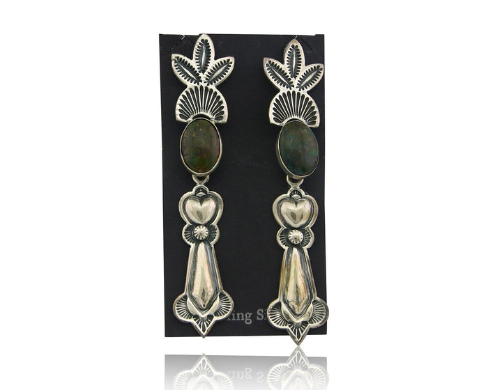 Navajo Earrings 925 Silver Natural Turquoise Artist Signed JR Silversmith C.80's